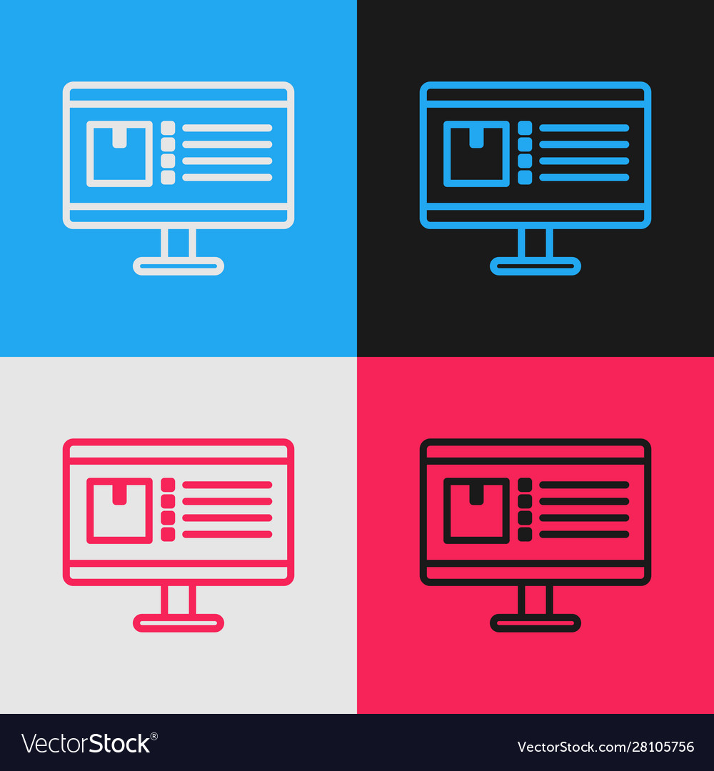 Color line computer monitor with app delivery vector image Color line computer monitor with app delivery