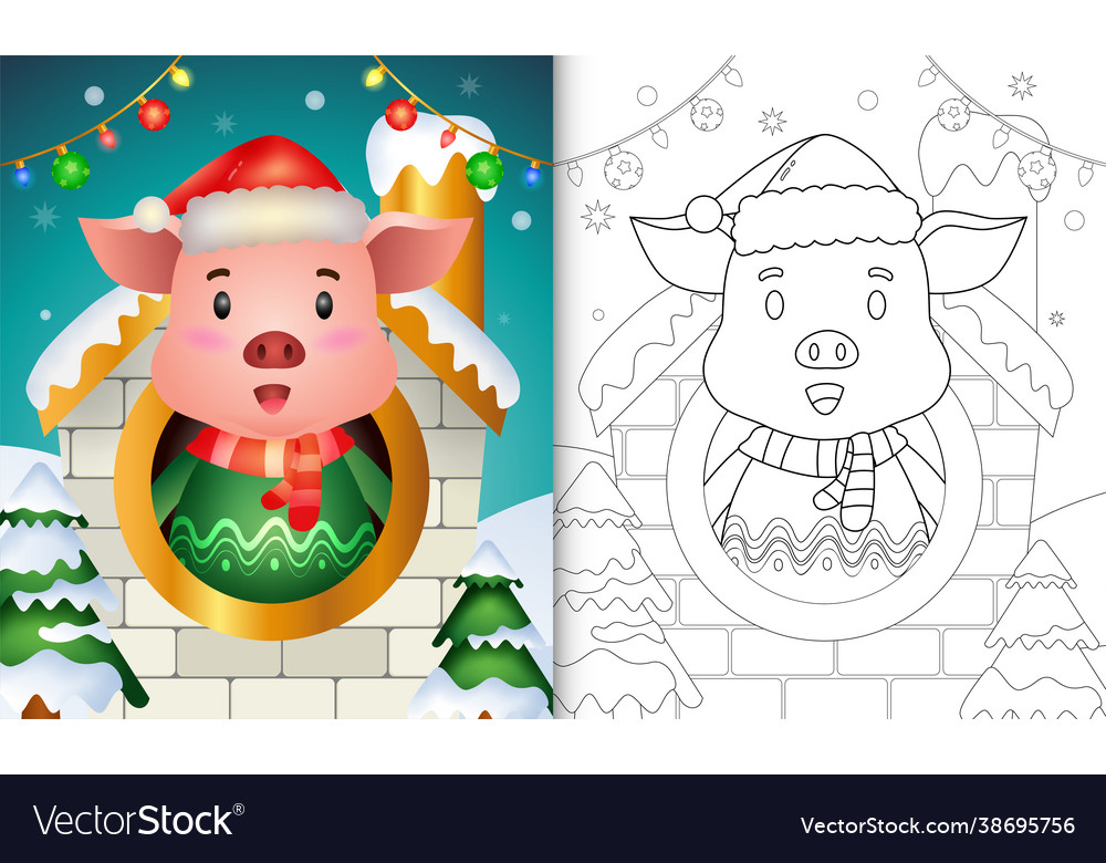 Coloring book with a cute pig christmas Royalty Free Vector