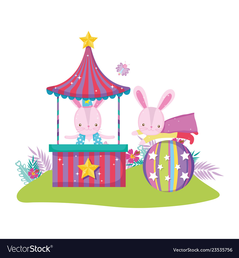 Cute circus rabbit with layer and kiosk