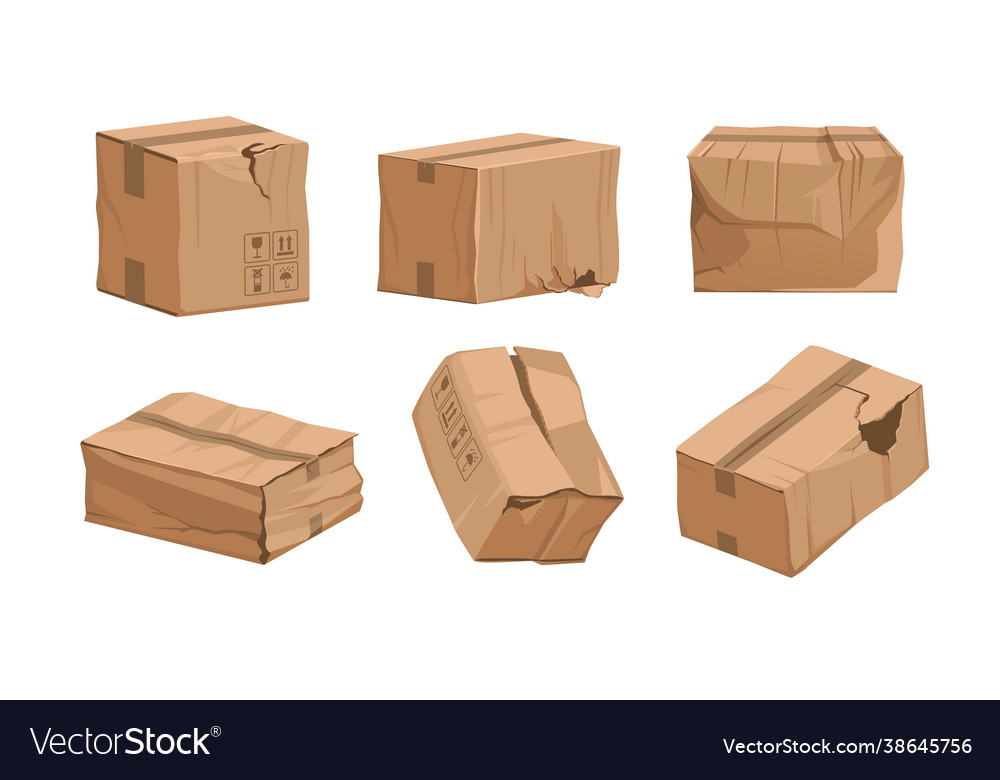 Damaged box cartoon broken package ripped vector image Damaged box cartoon broken package ripped
