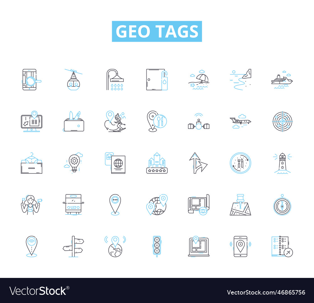 Geo tags linear icons set latitude longitude