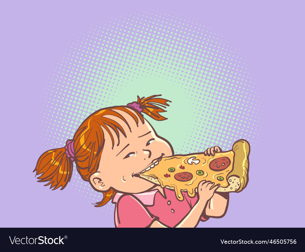 Girl with red hair eats delicious pizza fast food vector image Girl with red hair eats delicious pizza fast food