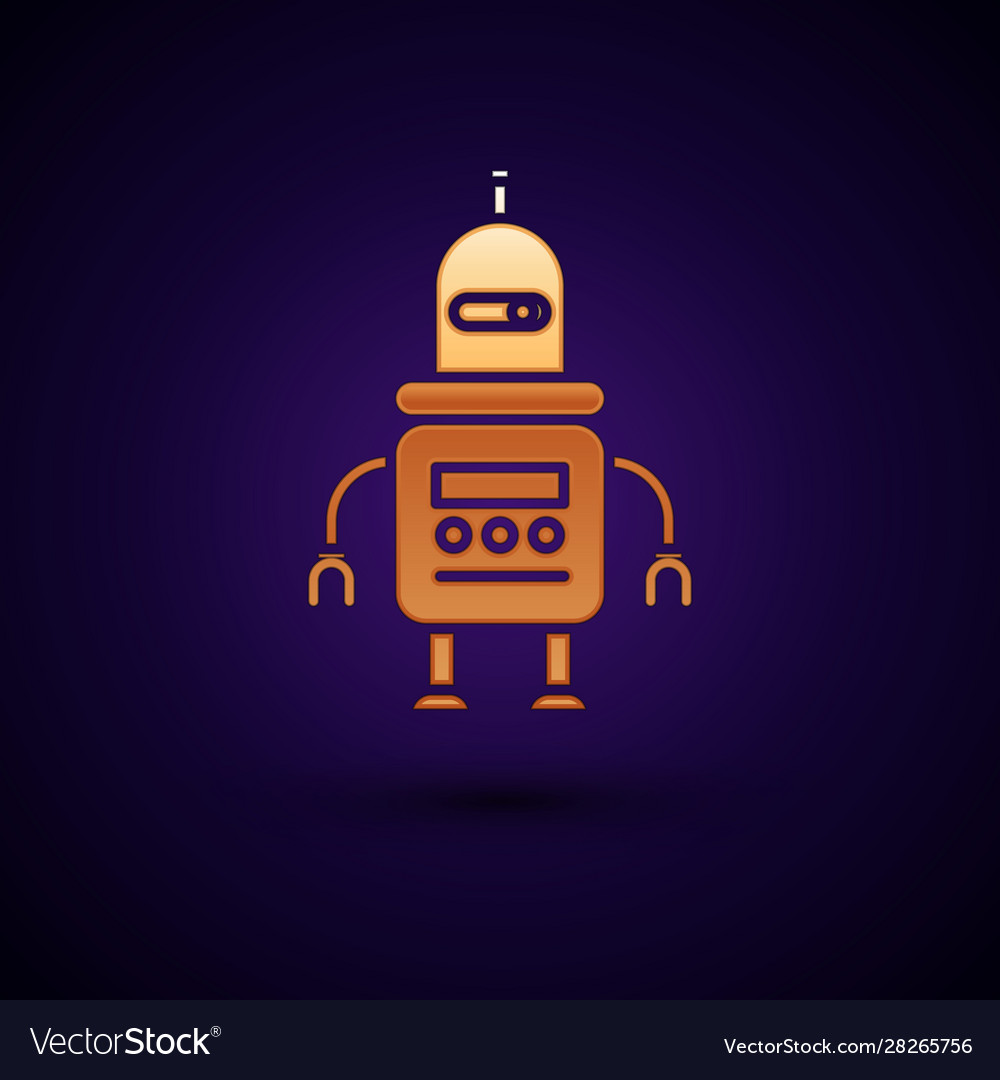 Gold robot icon isolated on dark blue background