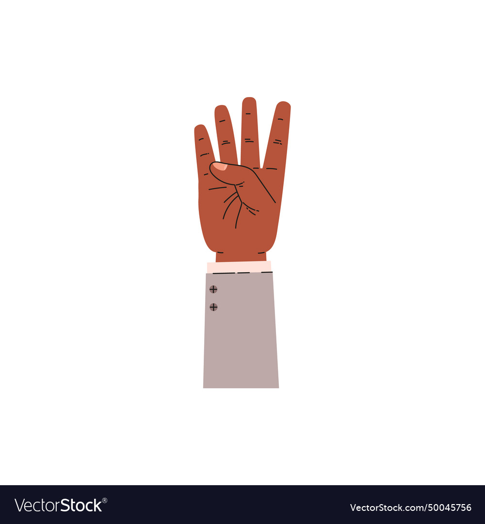 Hand of man showing number four with fingers flat