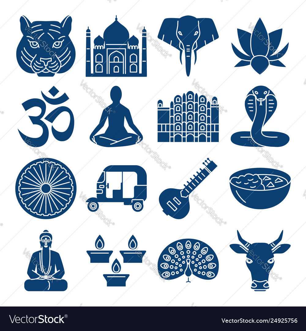 india-national-symbols-silhouette-icons-set-in-vector-image