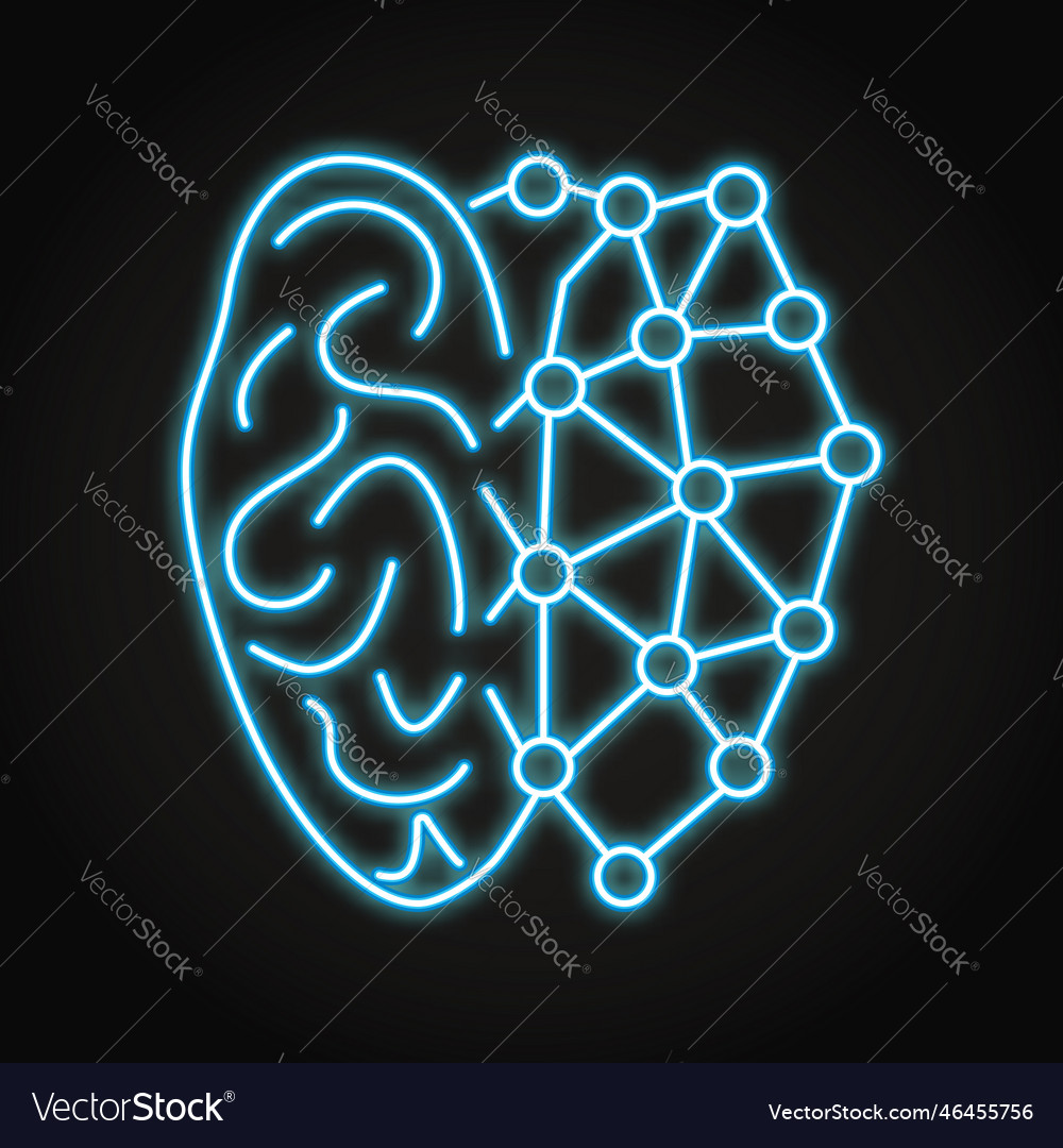 Machine learning neon icon in line style vector image Machine learning neon icon in line style