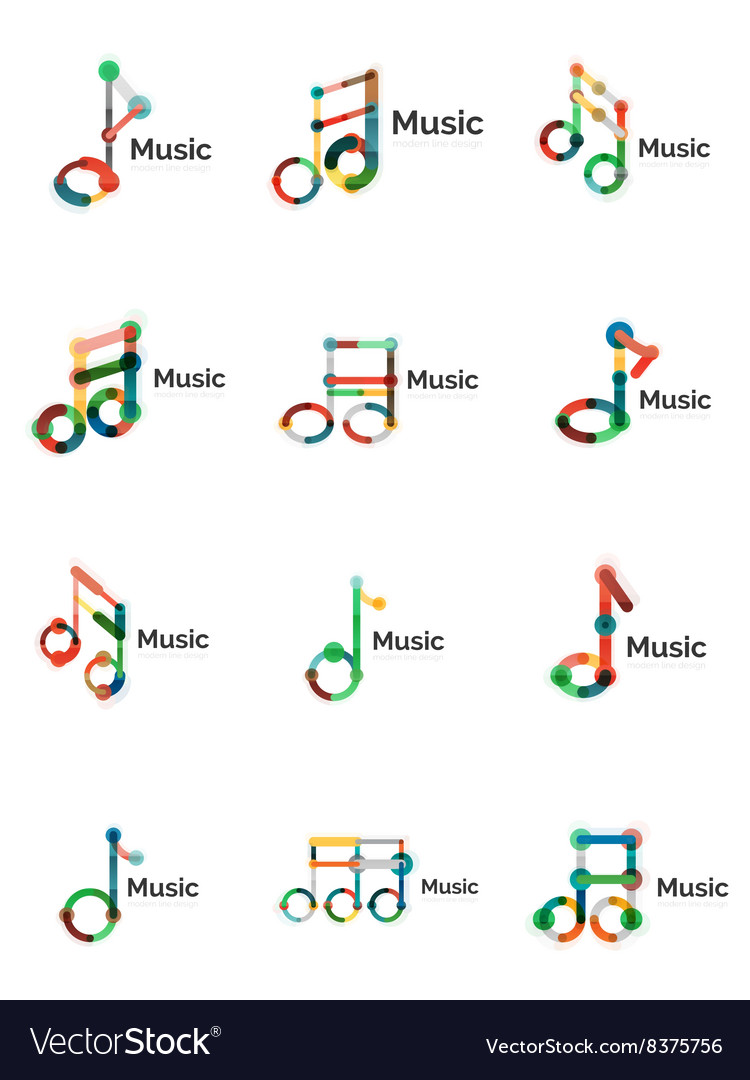 Music note logo set flat thin line geometric