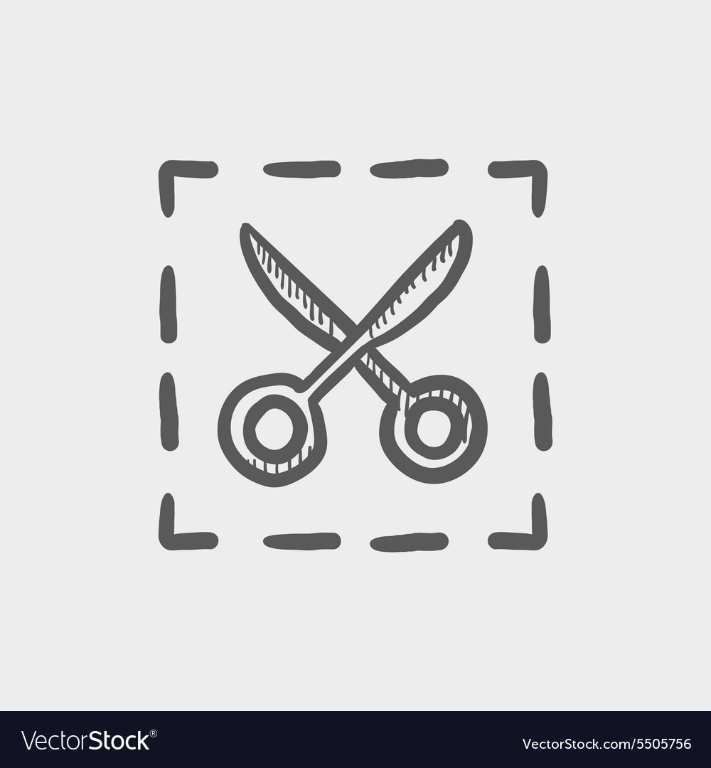 Scissors with cut lines sketch icon