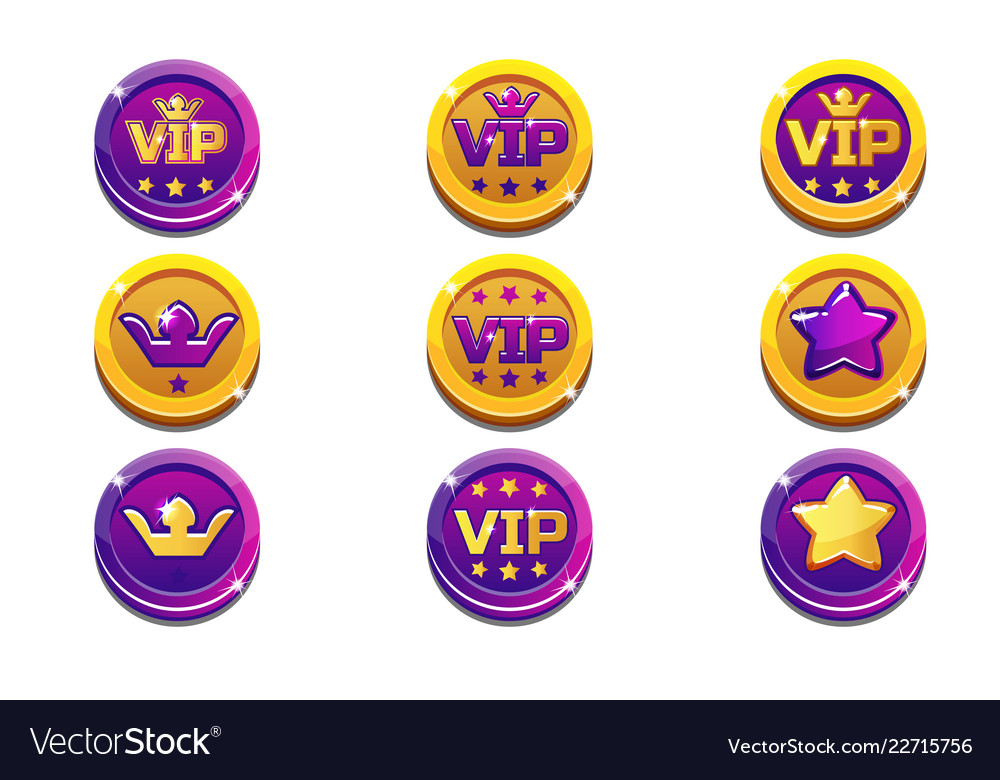 Vip and crown coins in gold black vector image Vip and crown coins in gold black