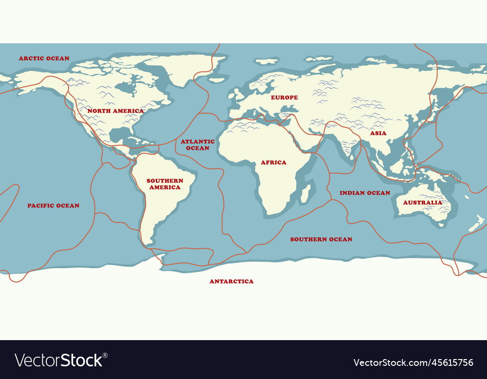 World map with continent names Royalty Free Vector Image