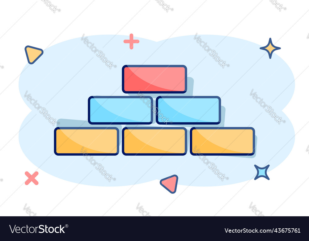 Cartoon wall brick icon in comic style sign