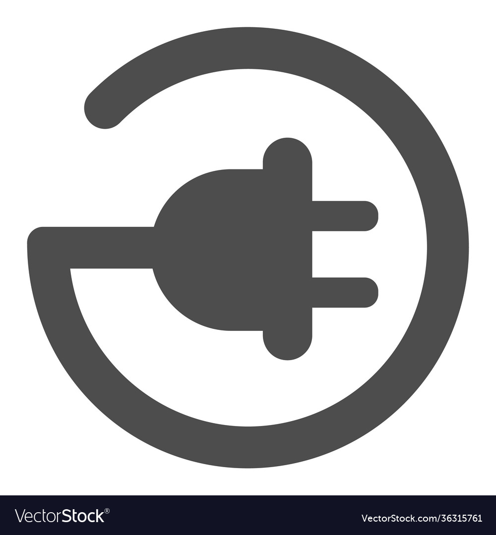 Cord with plug in circle shape solid icon vector image Cord with plug in circle shape solid icon