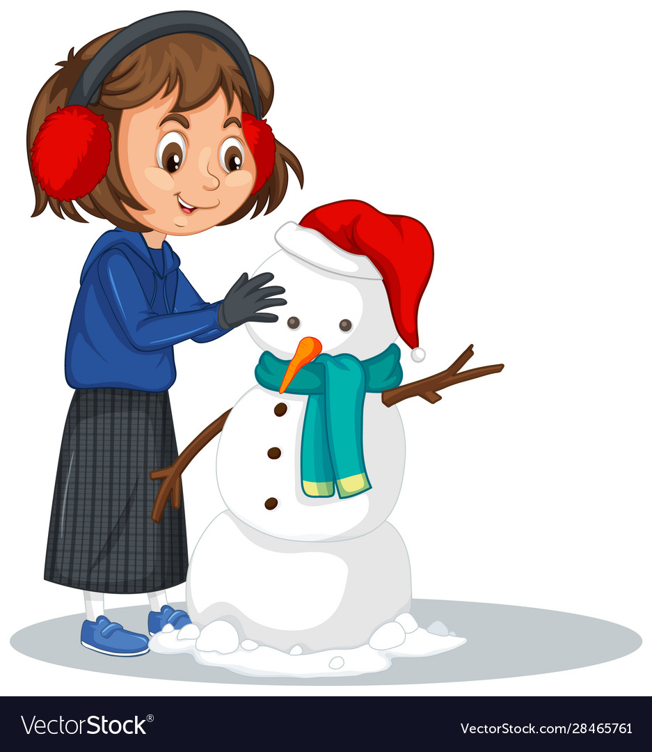 Girl making snowman on isolated background Vector Image