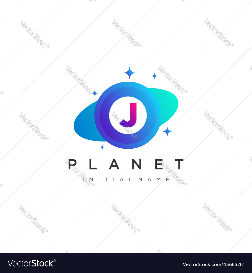 Initial letter j circle with orbit for planet