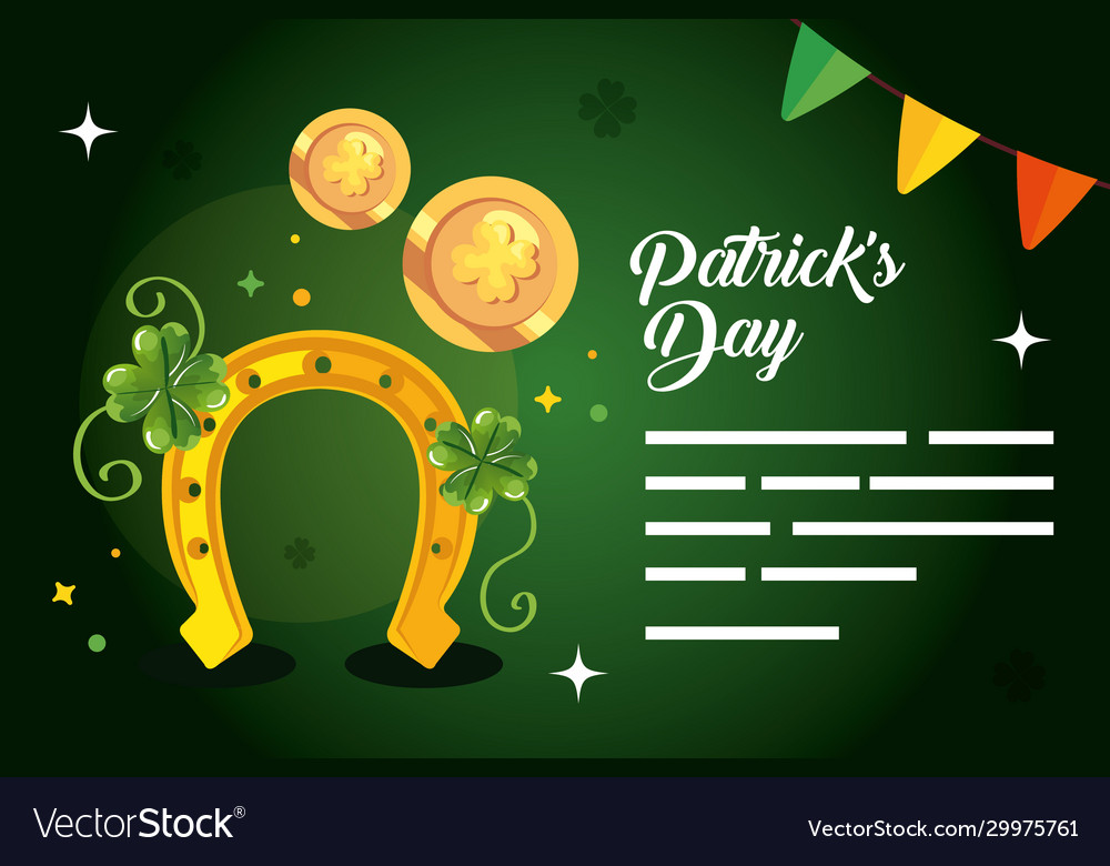 Saint patrick day with horseshoe and icons vector image Saint patrick day with horseshoe and icons