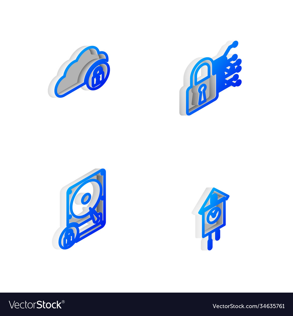 Set isometric line cyber security cloud computing vector image Set isometric line cyber security cloud computing