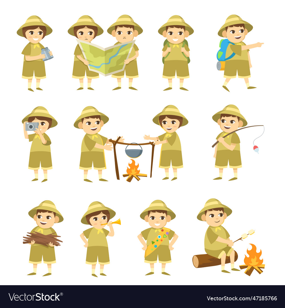 Cartoon Scout Children Set Royalty Free Vector Image