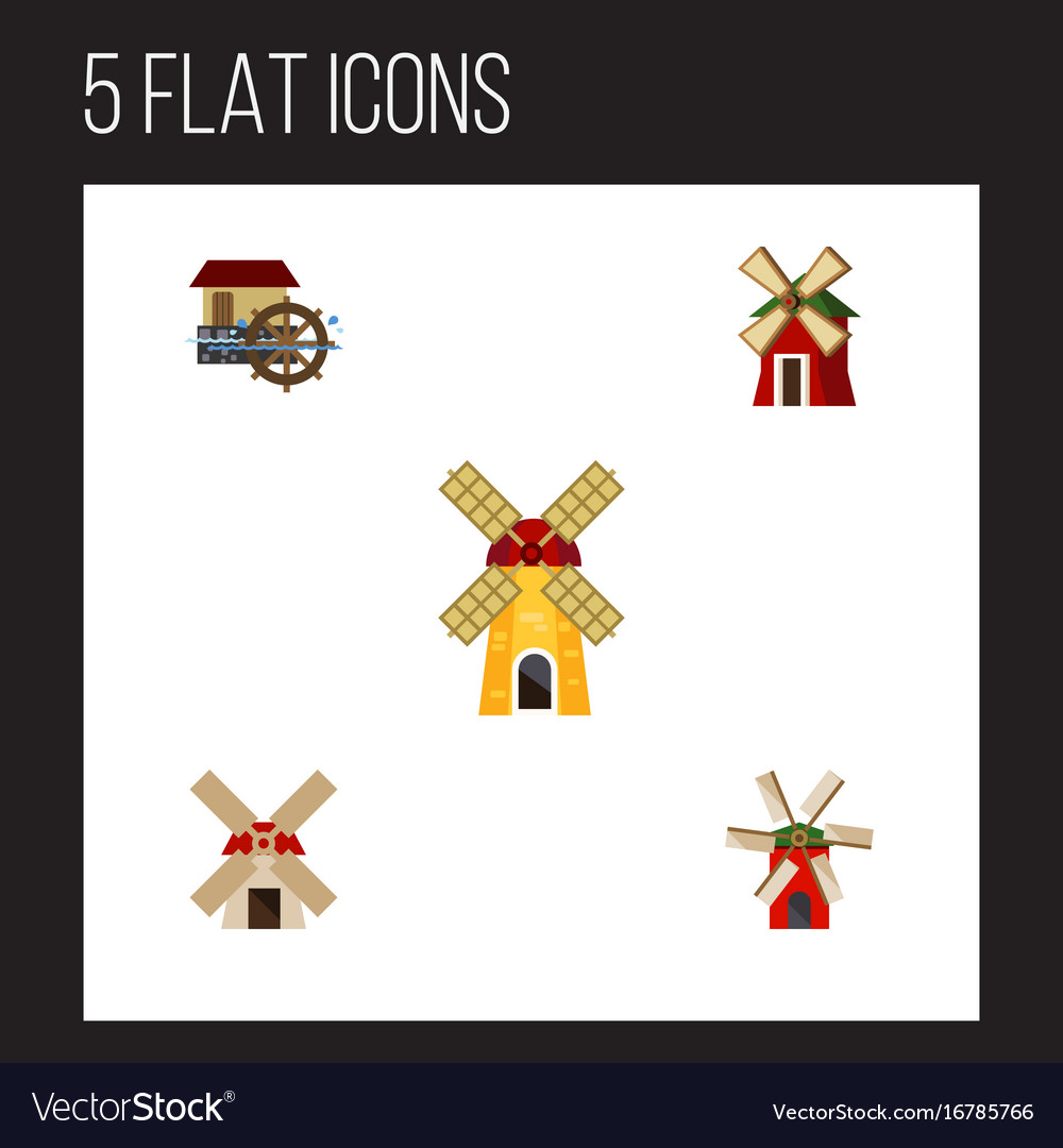 Flat icon mill set of propeller rural ecology