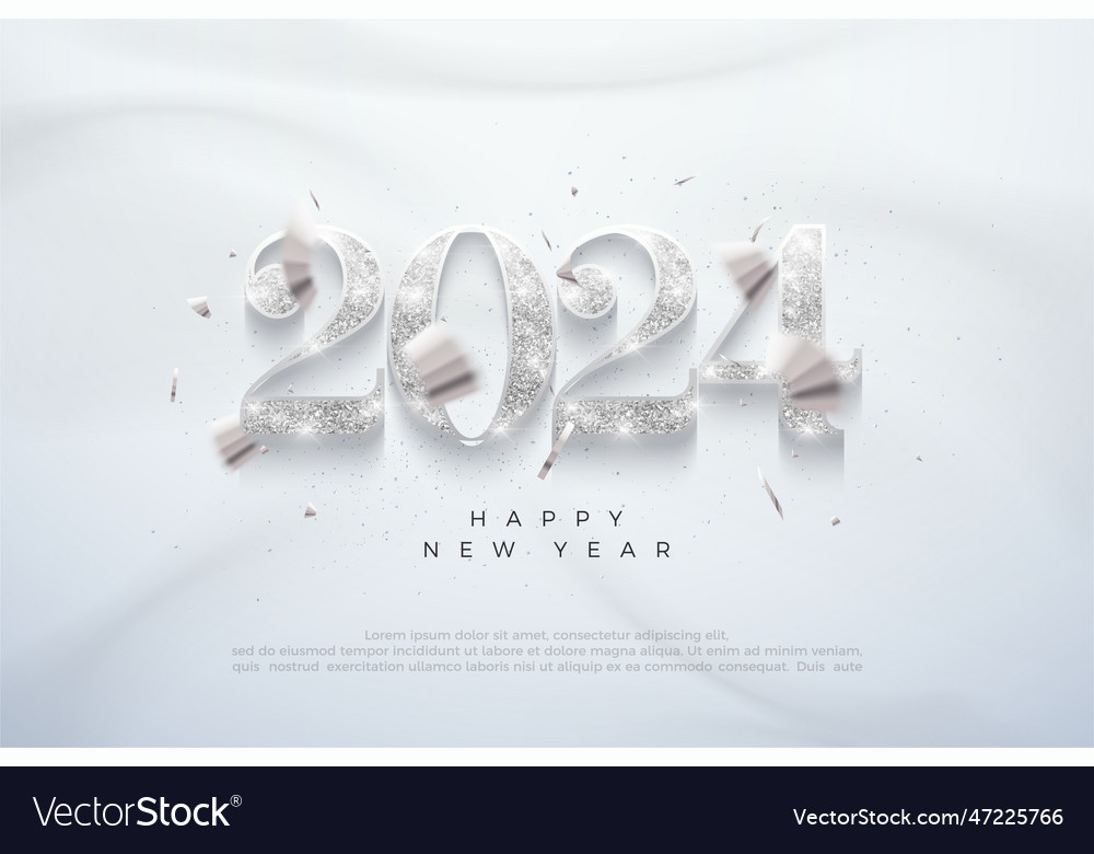 Happy new year 2024 design with silver glittering Vector Image