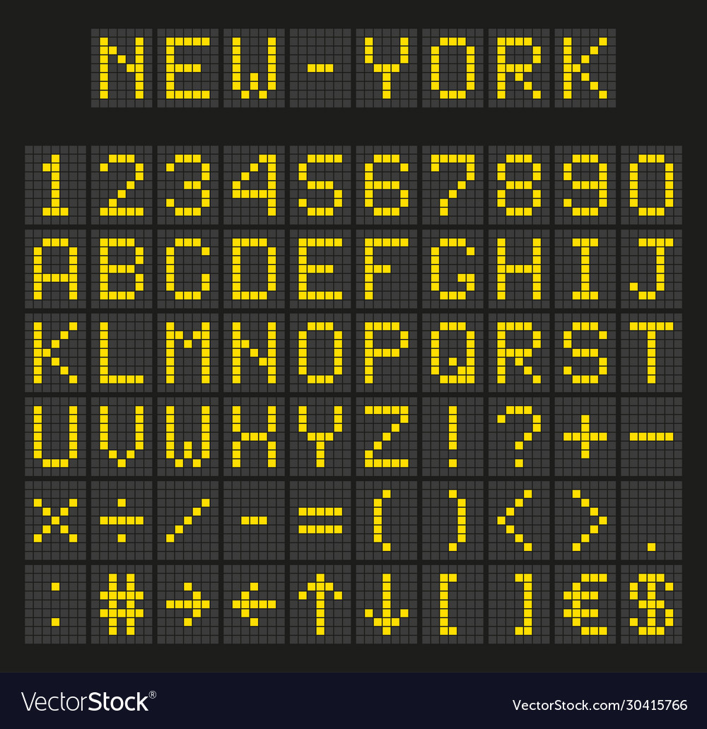 Light yellow digital font letters and numbers