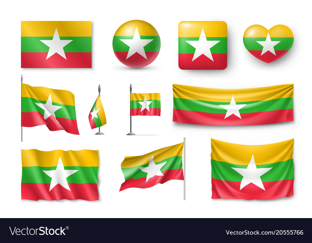 Set myanmar flags banners symbols flat