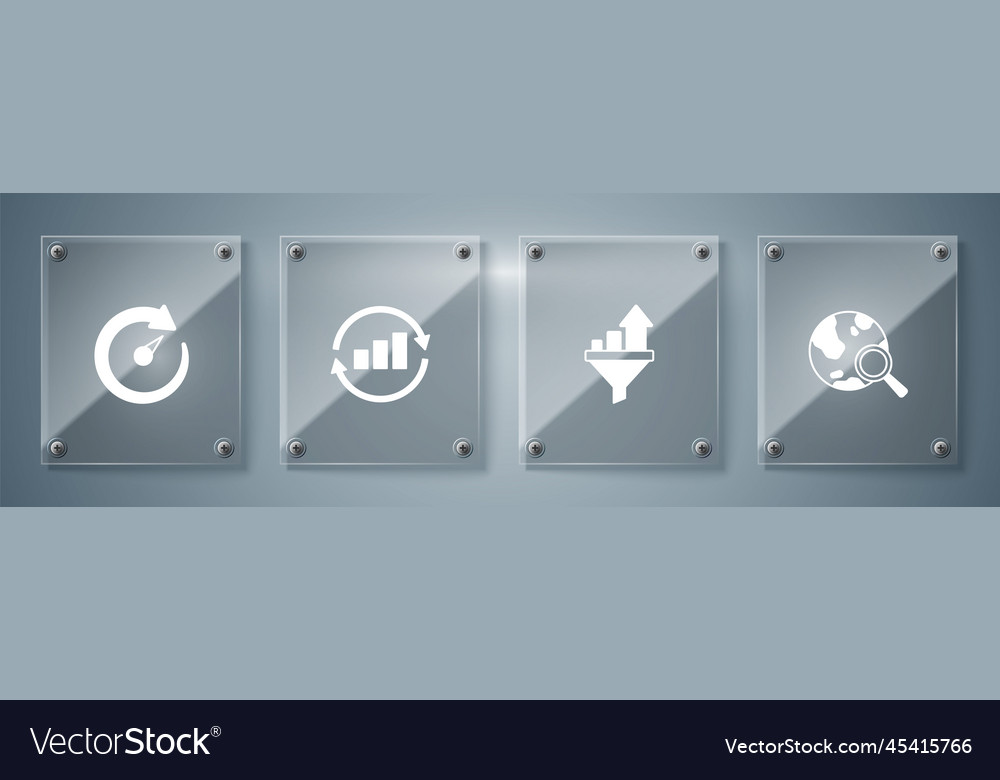 Set search globe sales funnel with chart graph