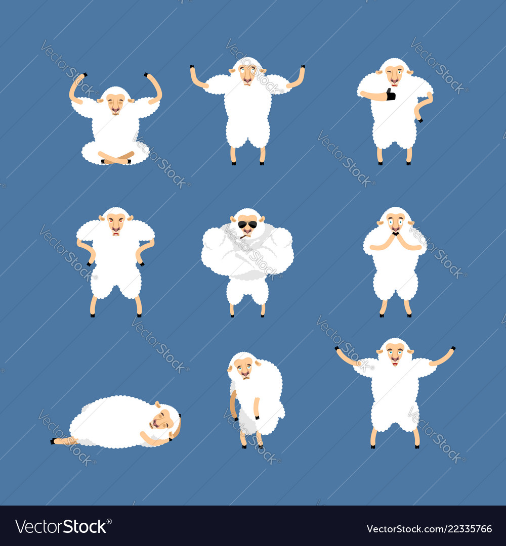 Sheep set poses and motion farm animal happy