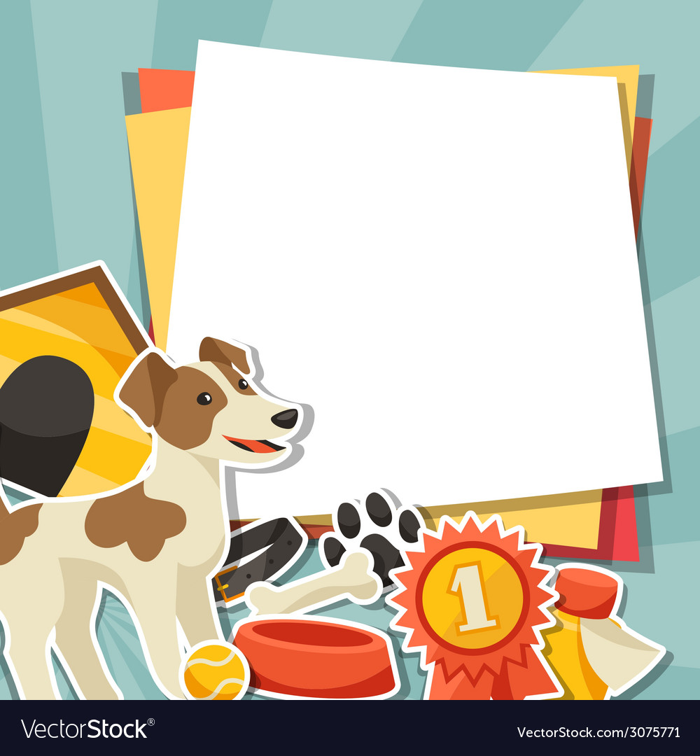 Background with cute sticker dog icons and objects
