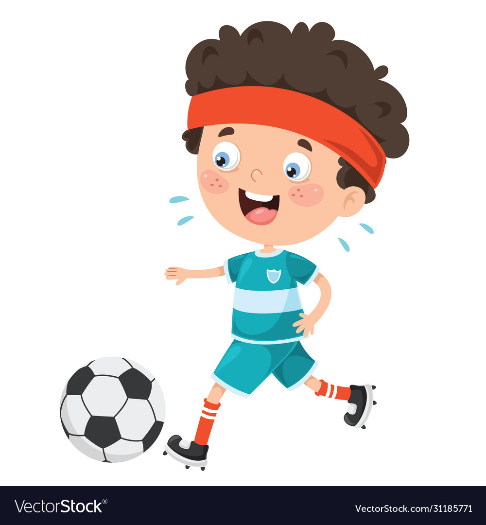 Cartoon little boy playing football Royalty Free Vector