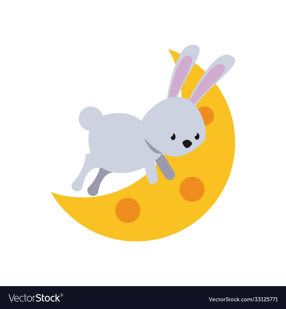 Cute rabbit in crescent moon flat style