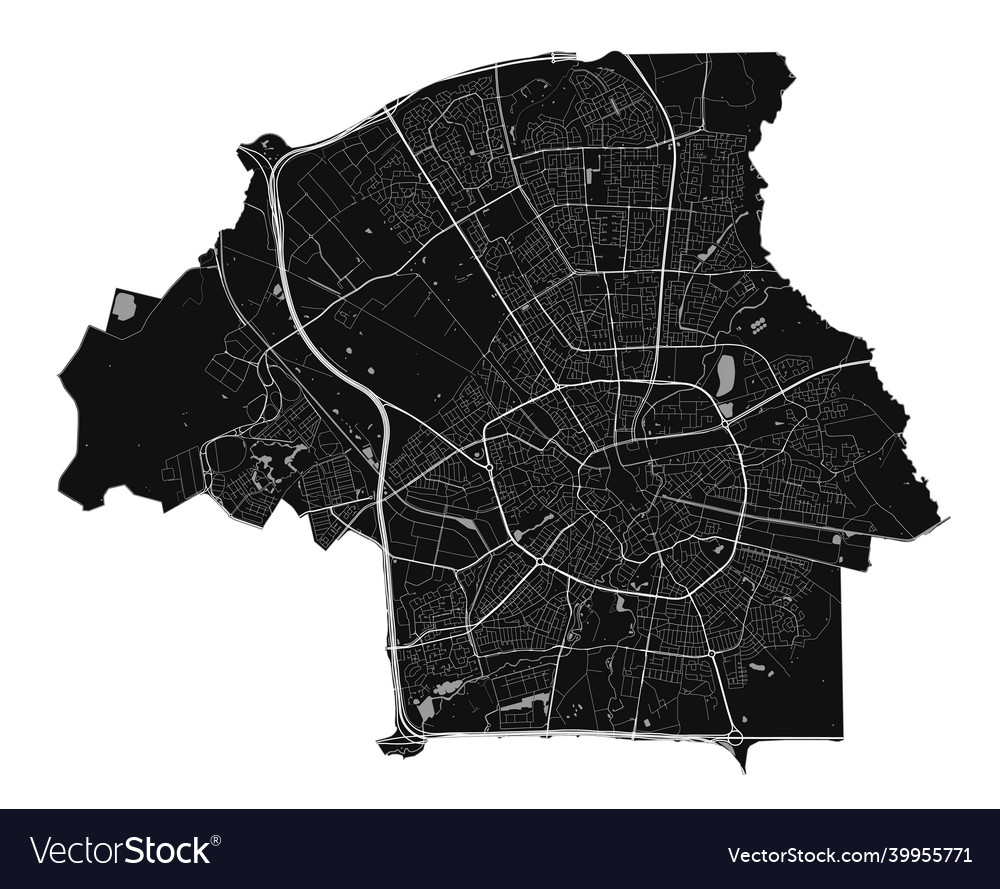 Eindhoven map detailed black Royalty Free Vector Image