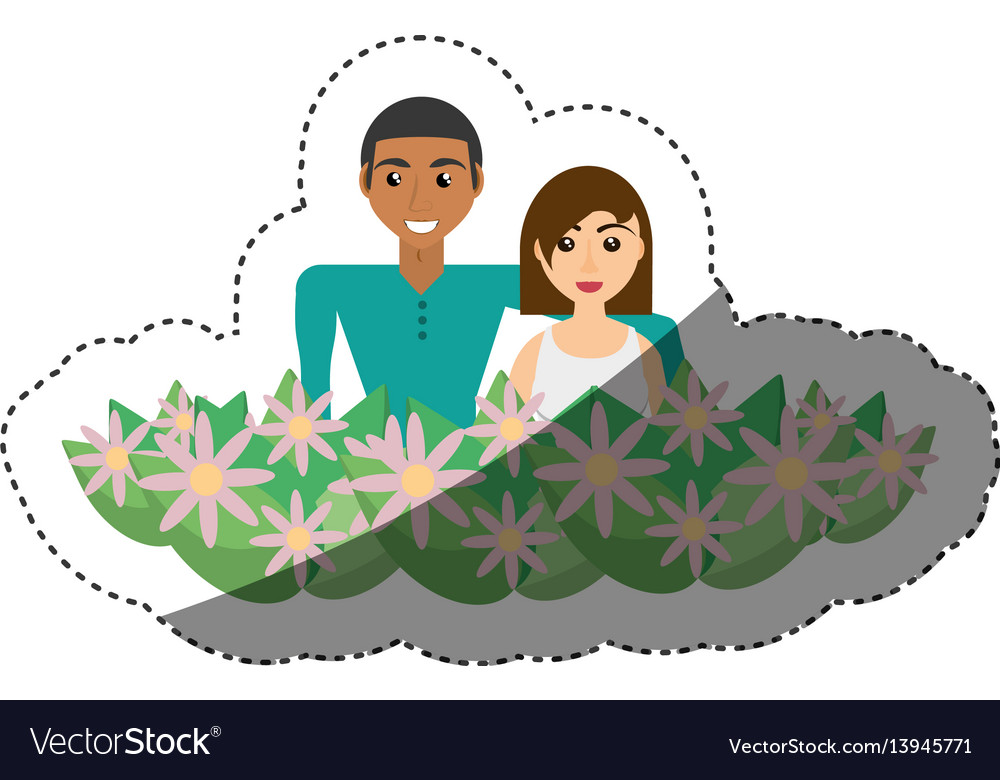 Happy couple with decorative flowers romantic