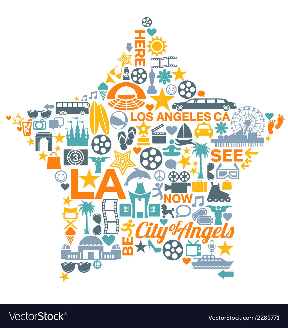 Los Angeles California Icons Symbols Landmarks Vector Image Los Angeles California Icons Symbols Landmarks Vector Image