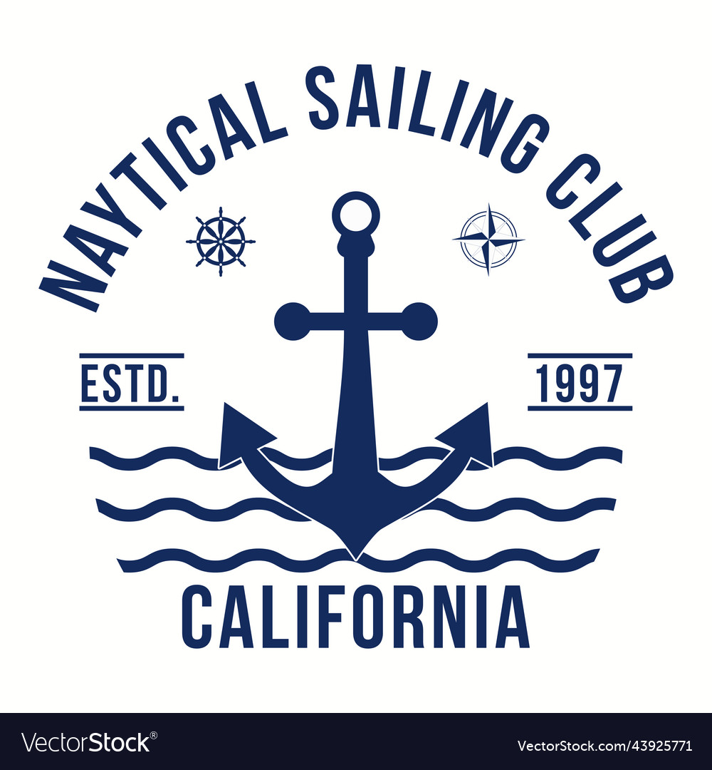 Nautical sailing club tshirt print Royalty Free Vector