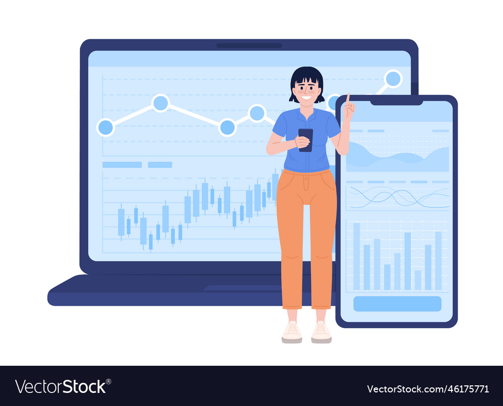 Online trader using laptop smartphone app