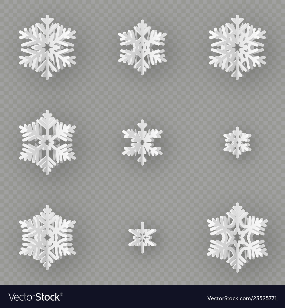 Set of nine different paper snowflake cut from vector image Set of nine different paper snowflake cut from