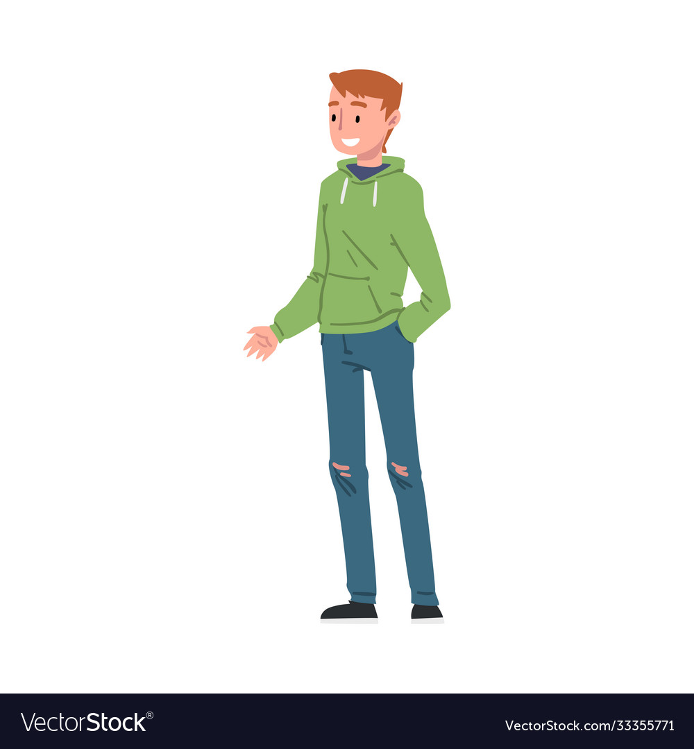 Smiling teenage boy wearing sweatshirt and ripped Vector Image