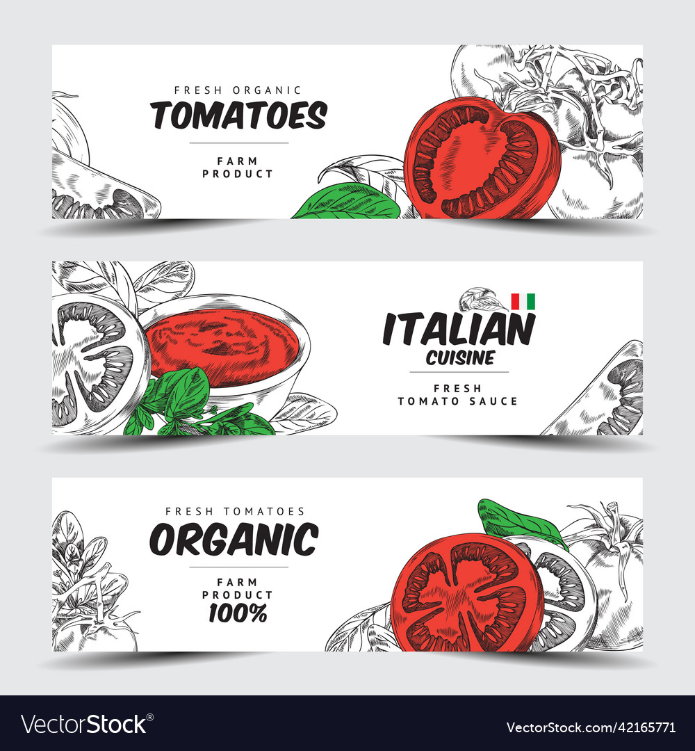 Tomato banners for italian cuisine and vegetarian
