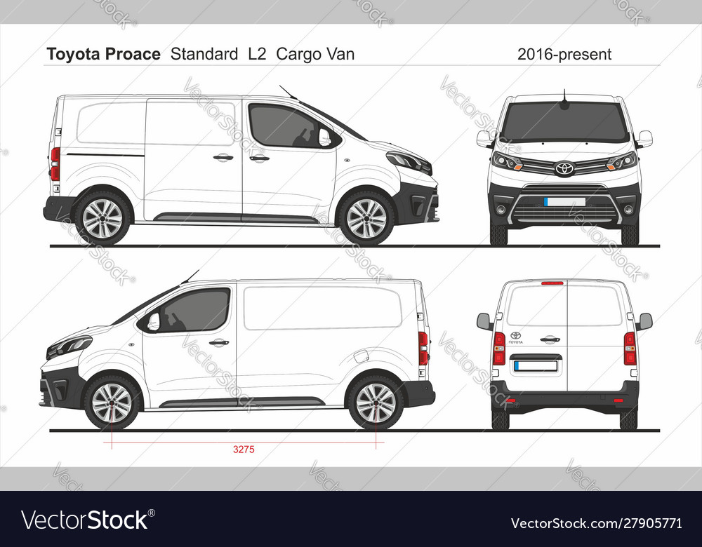 Toyota proace cargo standard van l2 2016-present Vector Image