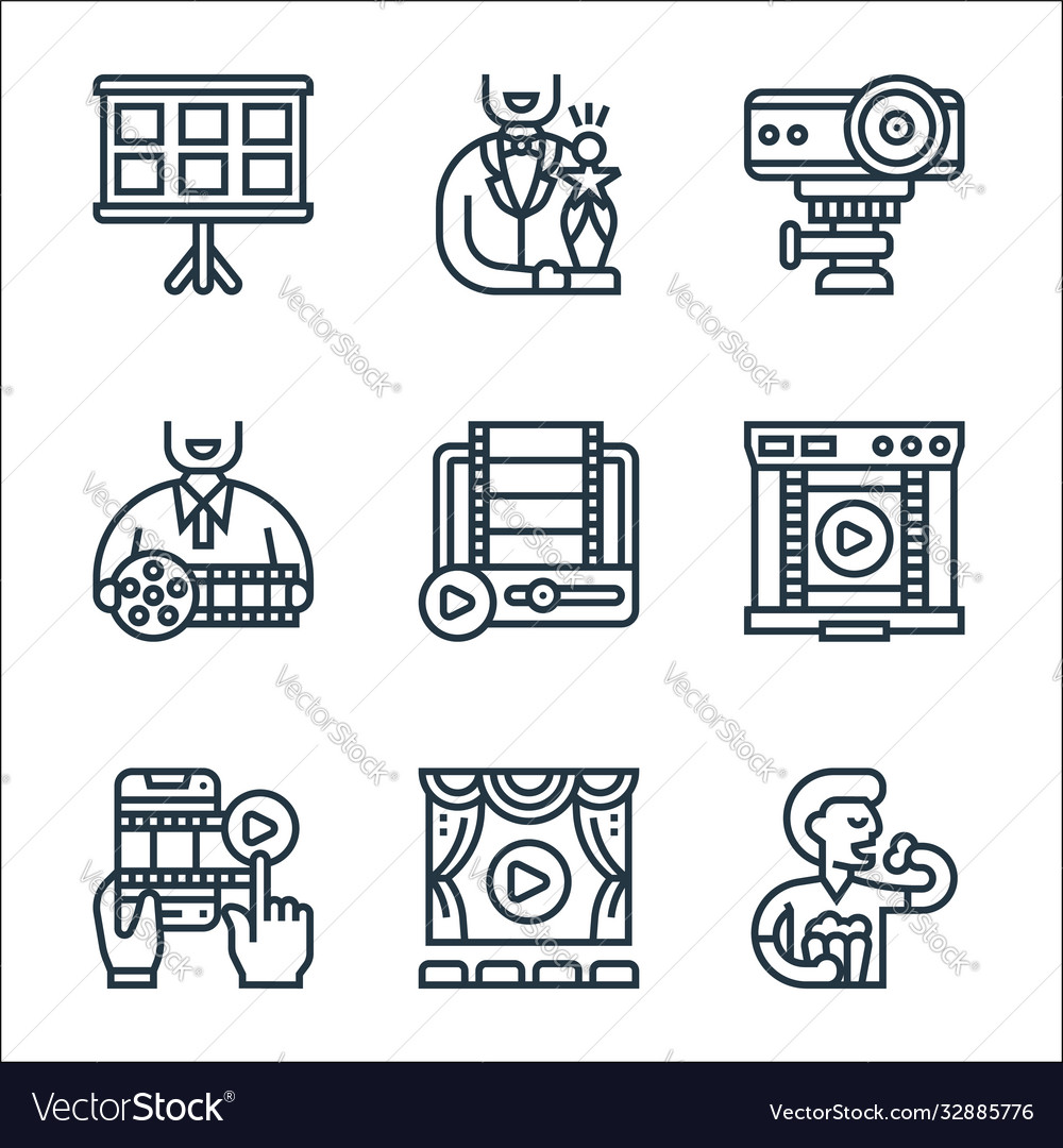 Cinema line icons linear set quality