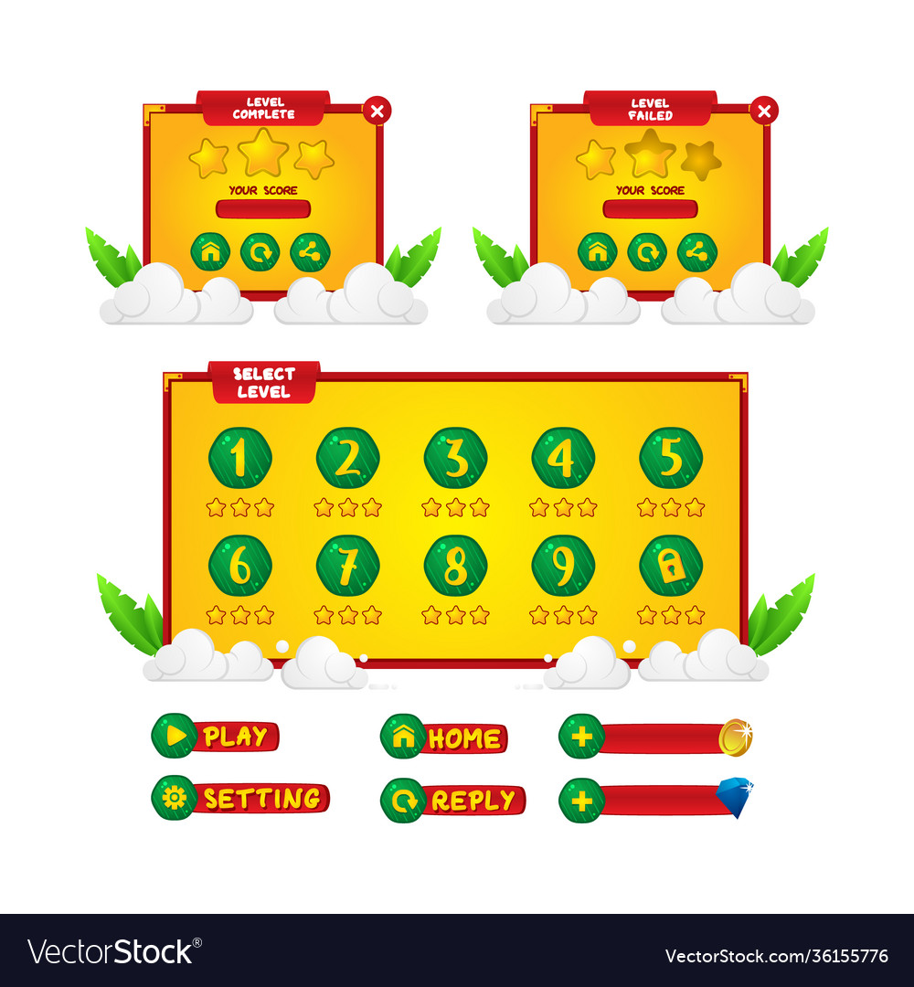 Game interface asset design on white background