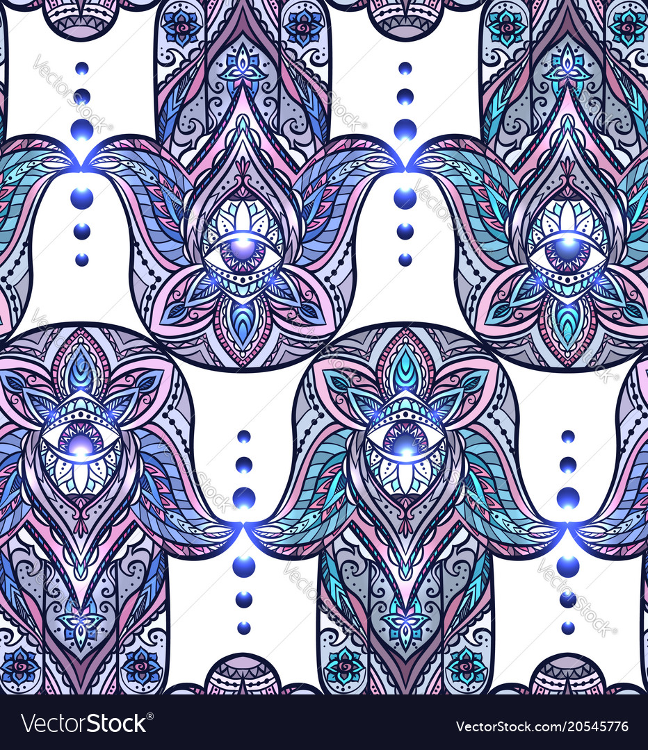 Seamless texture with a hamsa and boho pattern