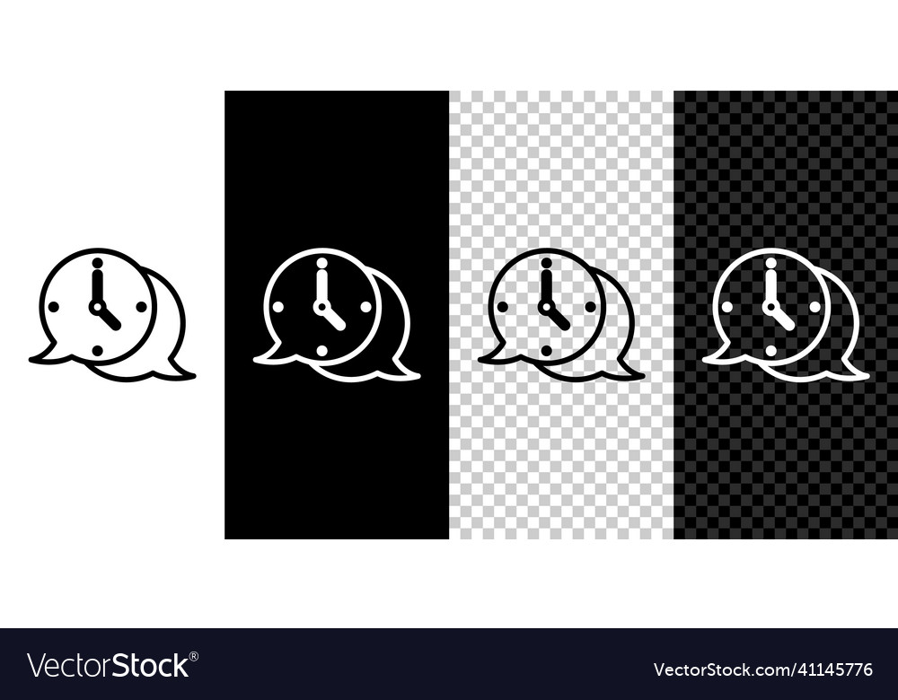 Set line clock with speech bubble icon isolated
