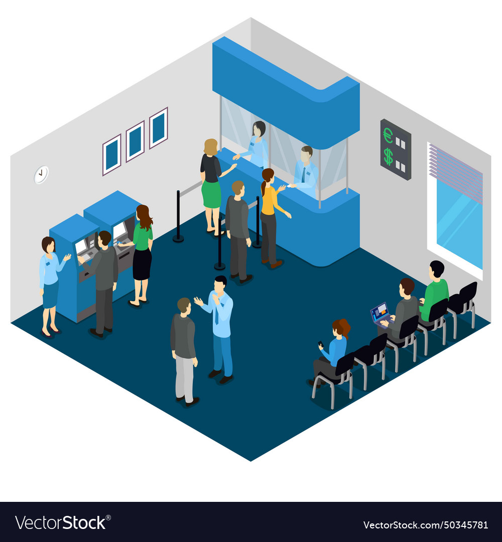 Bank office isometric concept