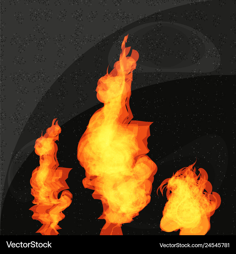 Fire set isolated on granite background Royalty Free Vector