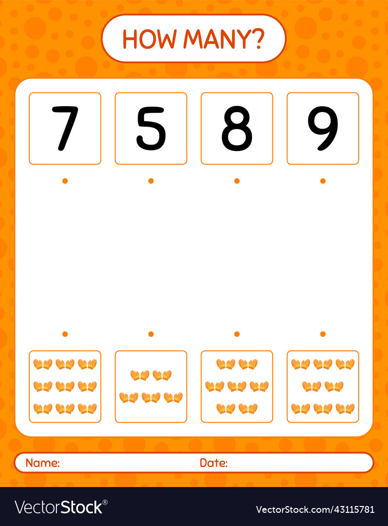 How many counting game with glove worksheet Vector Image How many counting game with glove worksheet