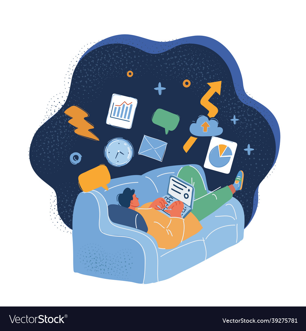 Man lying and working vector image Man lying and working