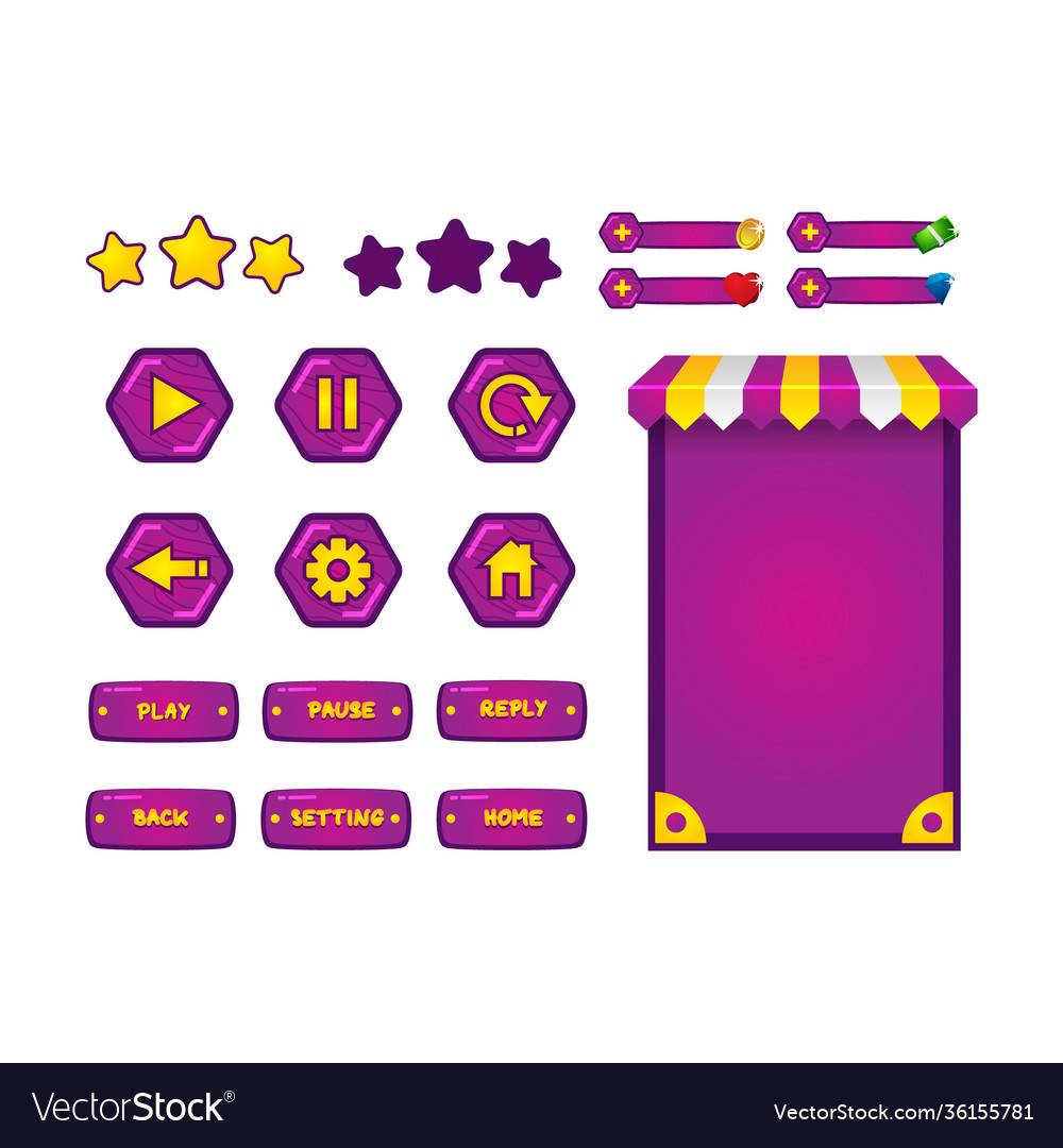 Mobile game ui kit design isolated on white