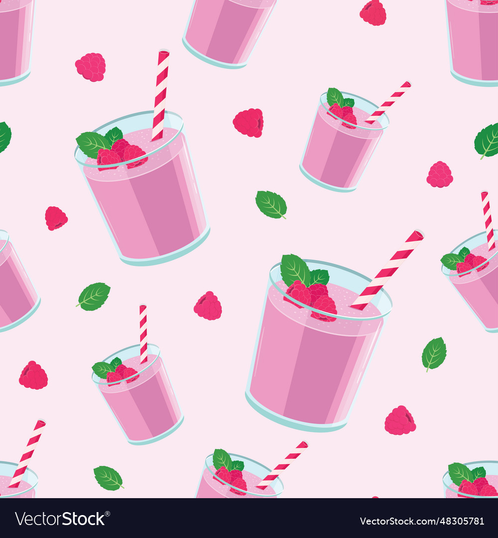Seamless pattern of raspberry milkshake