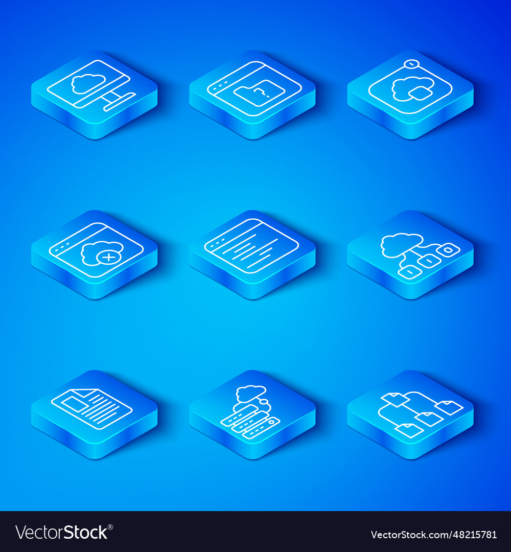 Set line file document software network cloud vector image Set line file document software network cloud